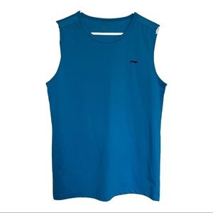 Li-Ning Men's Tank‎ Top Sleeveless Round Neck Pullover Logo Solid Blue Size L